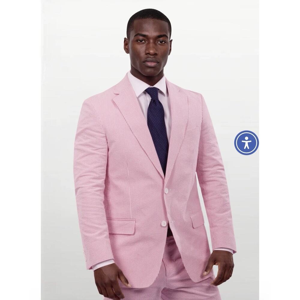 Haspel Pink Lemonade Stripe Seersucker Blazer Sport Coat Men’s 40L Classic Fit